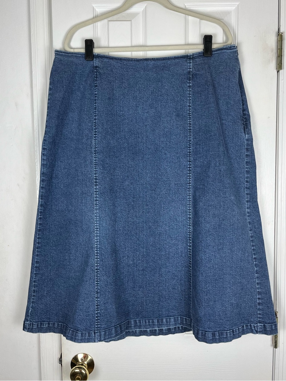 Talbots Petites Woman 20W Vintage Stretch Denim A-Line Midi Skirt Cottagecore